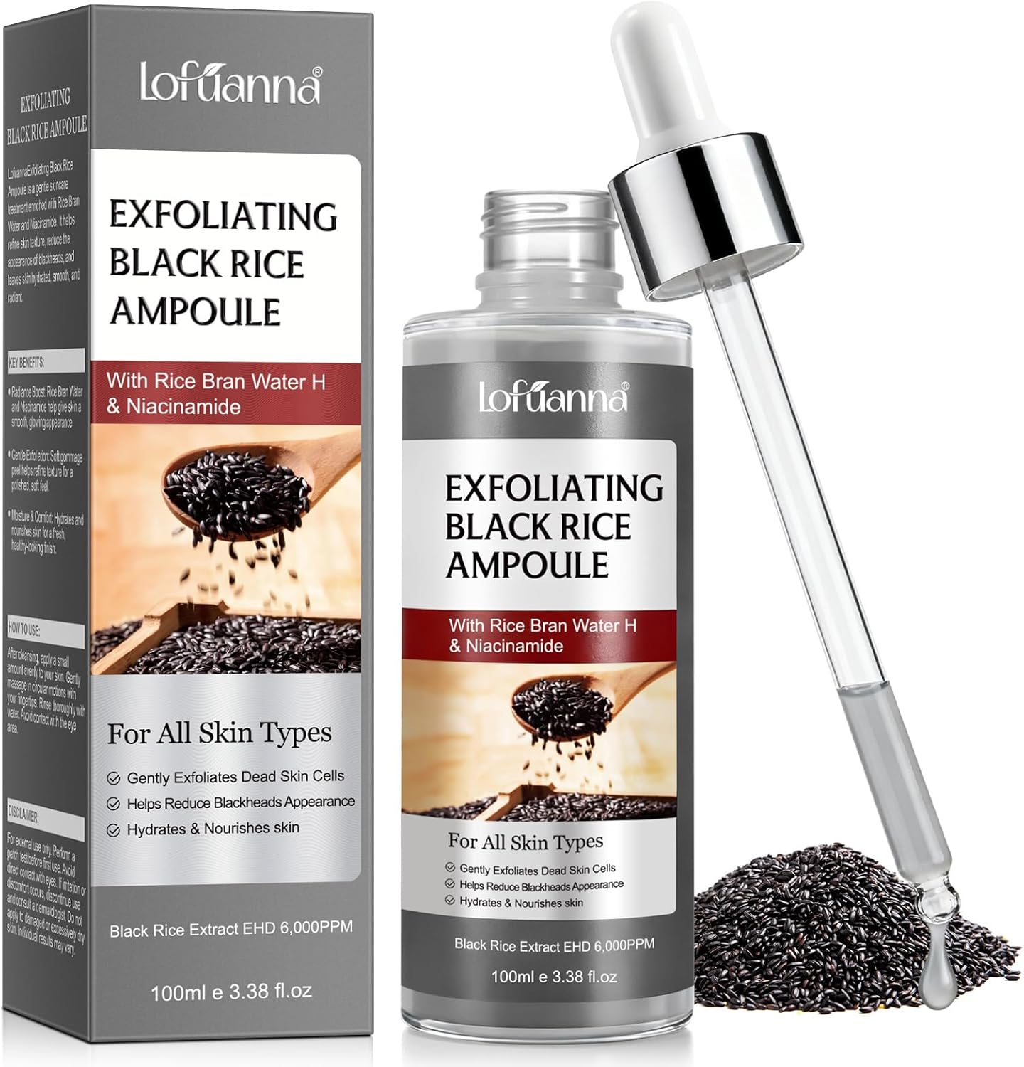 Black Rice Exfoliating Serum - Gentle Facial Scrub, Blackhead Remover & Refines Pores, Antioxidant Formula to Remove Dead Skin Cells for All Types of Skin