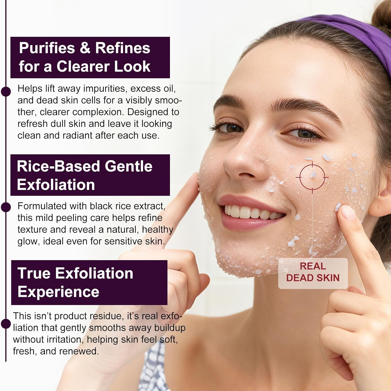 Black Rice Exfoliating Serum - Gentle Facial Scrub, Blackhead Remover & Refines Pores, Antioxidant Formula to Remove Dead Skin Cells for All Types of Skin